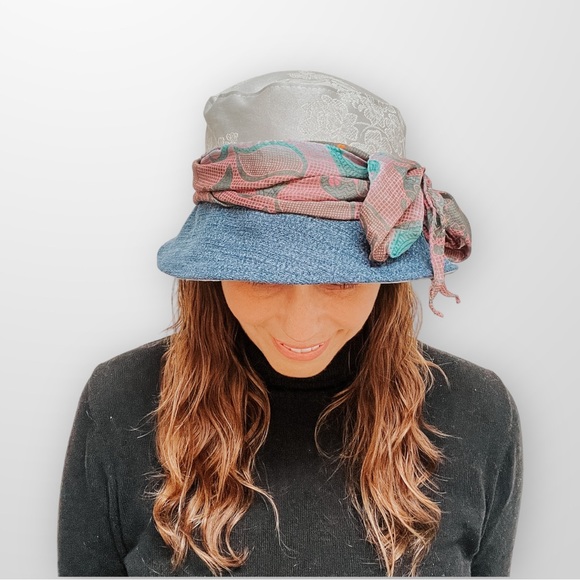 ♻️ Upcycle Hat Women’s Spring Hats with Hair Scarf Eco Friendly Sustaina… - Picture 2 of 8